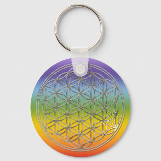 Blume des Lebens / Flower Of Life | silver chakren Key Ring (Front)