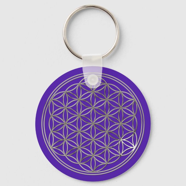 Blume des Lebens / Flower Of Life | silver violet Key Ring (Front)