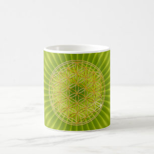 Blume des Lebens klein green radial BG Coffee Mug