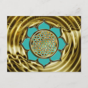 Blume des Lebens Lotus - türkis / golden waves Postcard
