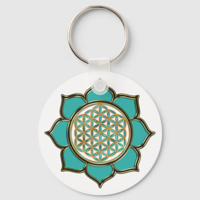 Blume des Lebens Lotus - türkis / transparent Key Ring (Front)