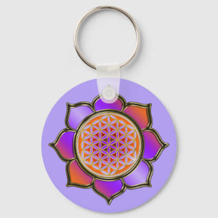 Blume des Lebens Lotus - violet orange / violet Key Ring