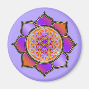 Blume des Lebens Lotus - violet orange / violet Magnet