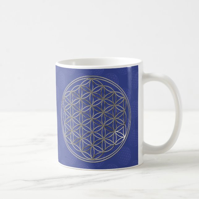Blume des Lebens | silver 2x | blue pattern Coffee Mug (Right)