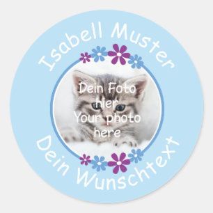 Blumen lila blau   Fotoaufkleber hellblau Classic Round Sticker