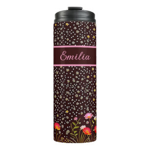 Blumen Muster mit Blumenwiese am Rand Thermal Tumbler