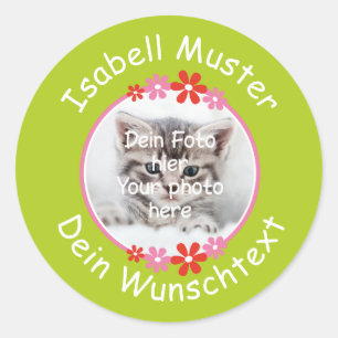 Blumen rot rosa Fotoaufkleber grün Classic Round Sticker