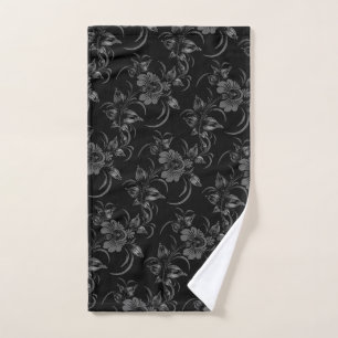 Blumenmuster auf schwarzem Hintergrund Hand Towel