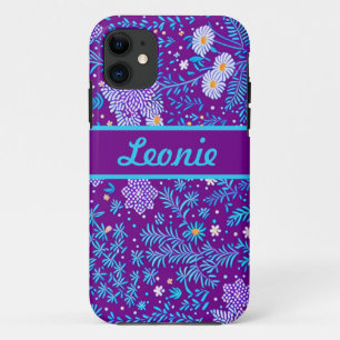 Blumenmuster lila, türkise, pink iPhone 11 case
