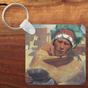 Blumenschein, Taos Native American Indian Portrait Key Ring