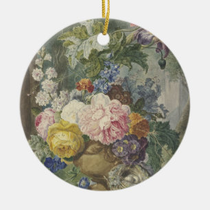 Blumenstrauß in einer Vase mit Vogelnest Ceramic Ornament