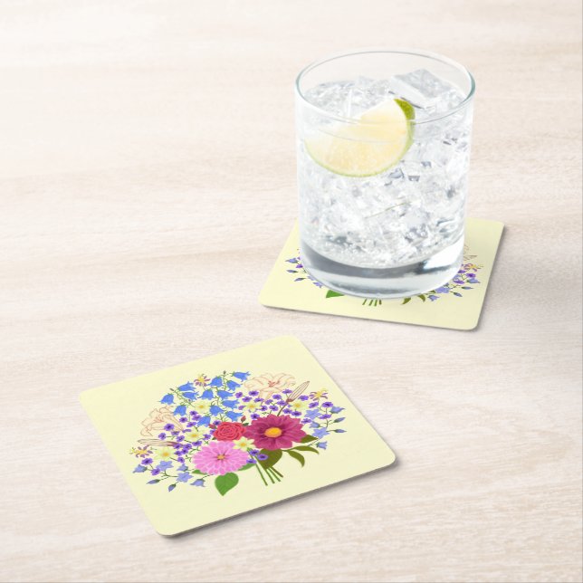 Blumenstrauss Pale Yellow Square Paper Coaster (Insitu)