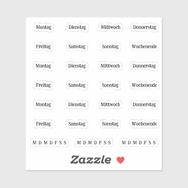 Blurbs. Days Of The Week - Transparent (DEUTSCH) (Sheet)