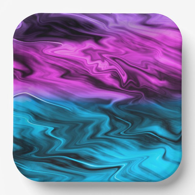 Blurred background fashionable crimson and blue  paper plate (Front)