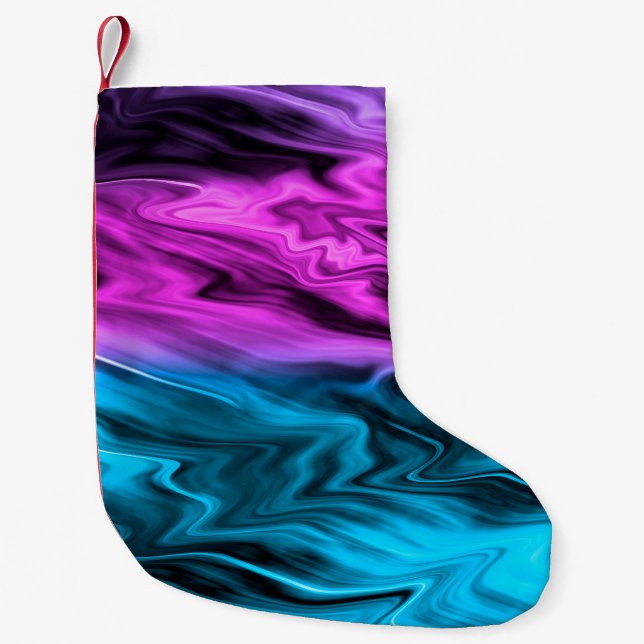 Blurred background fashionable crimson and blue  small christmas stocking (Front)