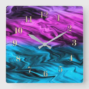 Blurred background fashionable crimson and blue   square wall clock