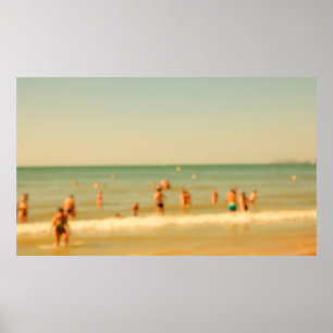 Blurred beach photo with bokeh. People relaxing on Poster