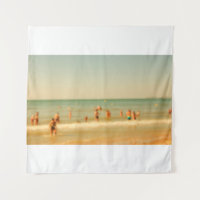 Blurred beach photo with bokeh. People relaxing on