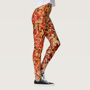 Blurred coral and pink in small squares or tiles leggings