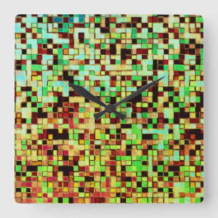 Blurred green and brown small squares or tile square wall clock