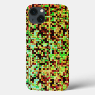 Blurred green and orange small squares or tile iPhone 13 case