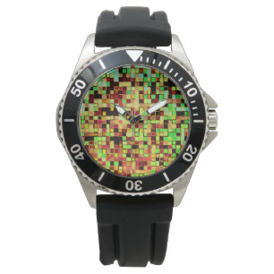 Blurred green and orange small squares or tile watch