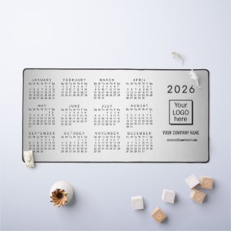 Blurred Grey Background Custom Logo 2026 Calendar Desk Mat
