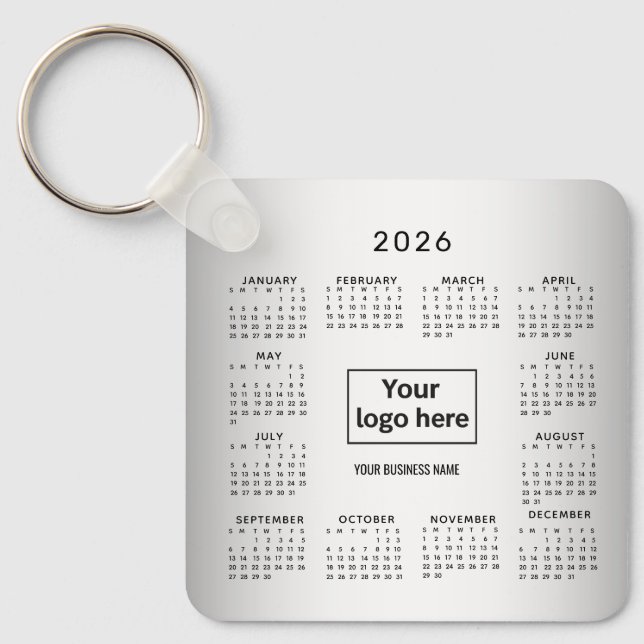 Blurred Grey Background Custom Logo 2026 Calendar Key Ring (Front)