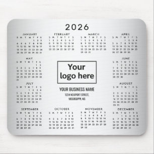 Blurred Grey Background Custom Logo 2026 Calendar Mouse Pad
