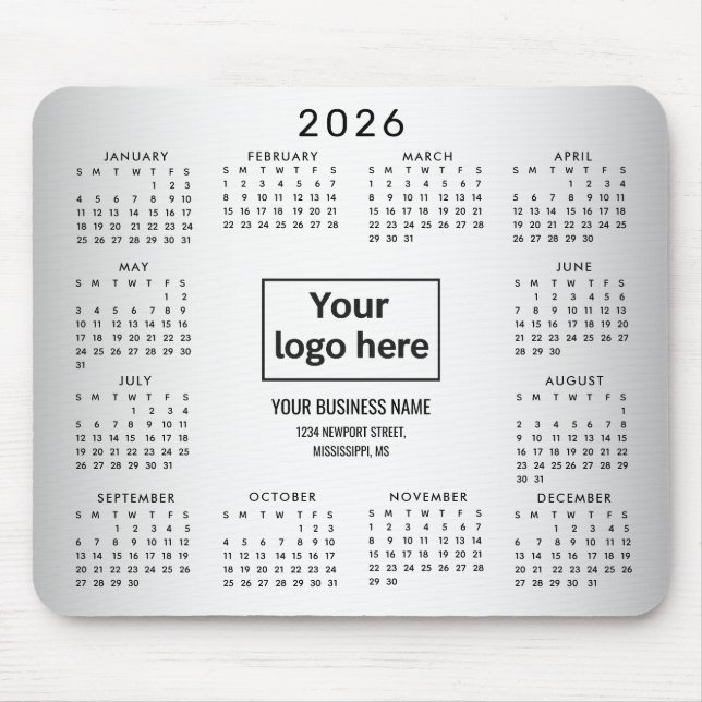 Blurred Grey Background Custom Logo 2026 Calendar Mouse Pad (Front)