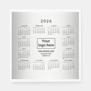 Blurred Grey Background Custom Logo 2026 Calendar Napkin