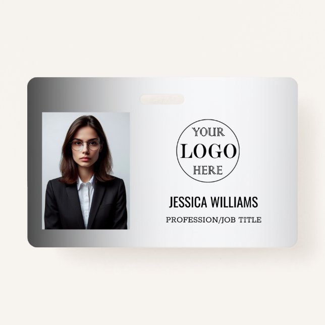 Blurred Grey Background Custom Logo Business ID Badge (Front)