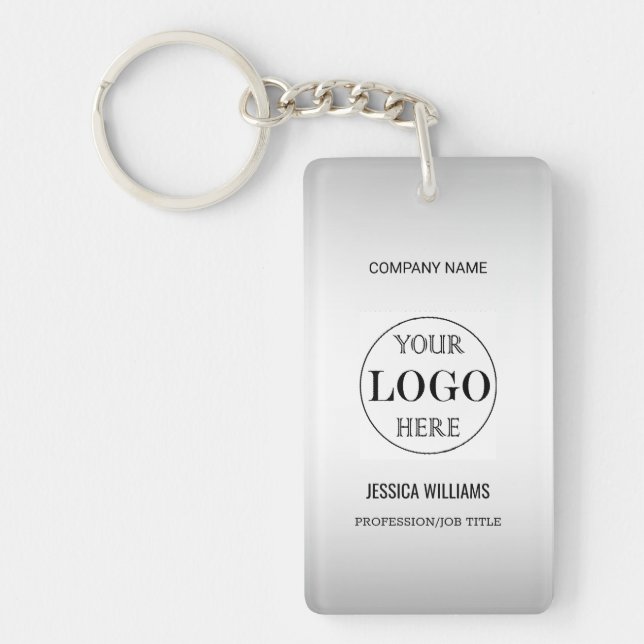 Blurred Grey Background Custom Logo Business Key Ring (Front)