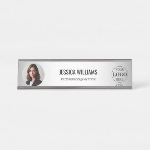 Blurred Grey Background Custom Logo Desk Name Plate