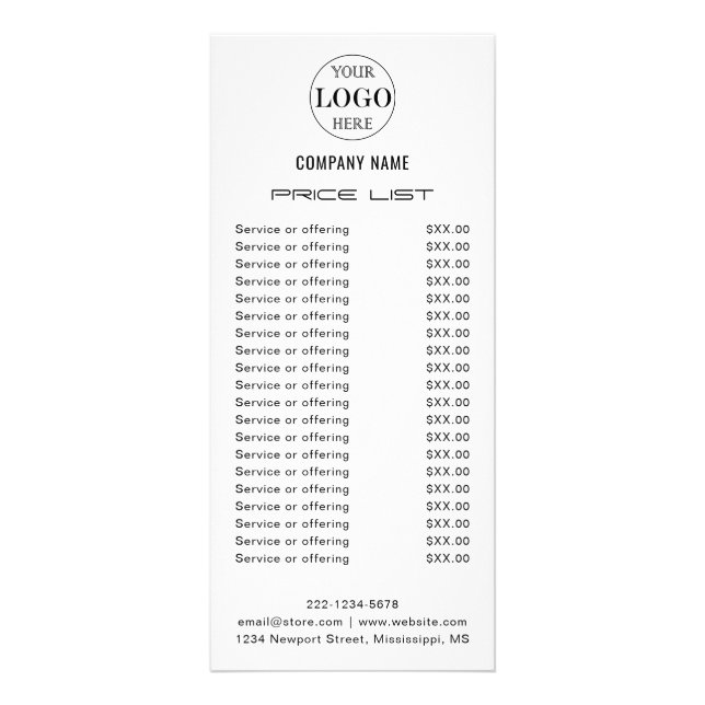 Blurred Grey Background Logo Business Price list Rack Card (Front)