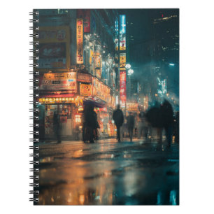 Blurred Neon Rain Night Notebook