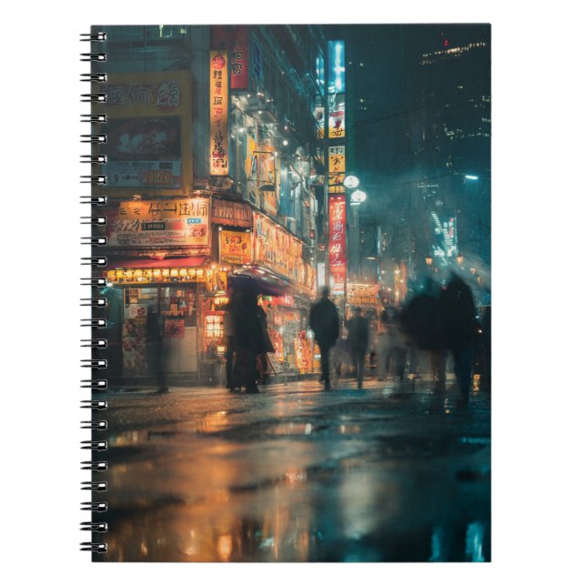 Blurred Neon Rain Night Notebook (Front)
