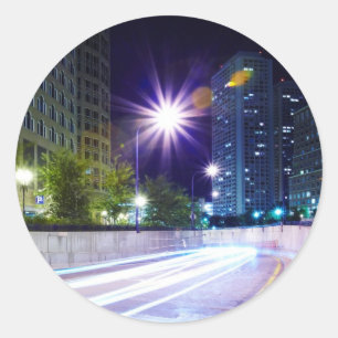 Blurred Traffic at Night Classic Round Sticker