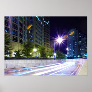 Blurred Traffic at Night Poster