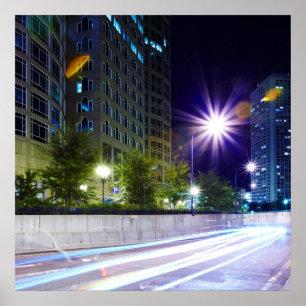 Blurred Traffic at Night Poster