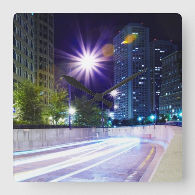 Blurred Traffic at Night Square Wall Clock (Front)