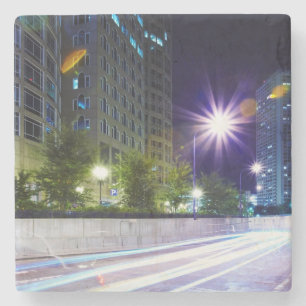 Blurred Traffic at Night Stone Coaster