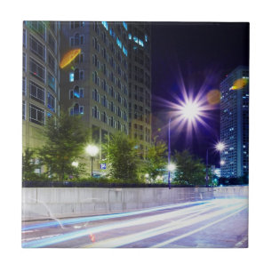 Blurred Traffic at Night Tile