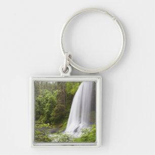 Blurred Waterfall and Forest View in Oregon Key Ring