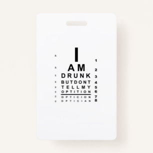 Blurry drunk eye chart ID badge