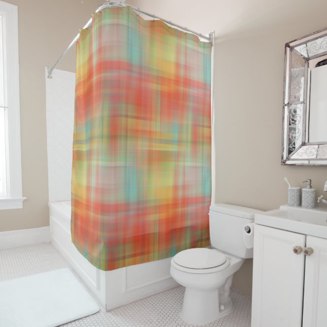 Blurry Plaid Colourful Shower Curtain (In Situ)