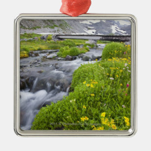 Blurry River with Yellow White Pink Wildflowers Metal Tree Decoration