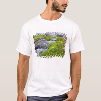 Blurry River with Yellow White Pink Wildflowers T-Shirt