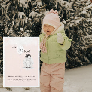 Blush 1st Birthday Winter Wonderland Birthday  Invitation