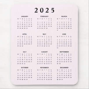 Blush 2025 Monthly Calendar Mouse Pad